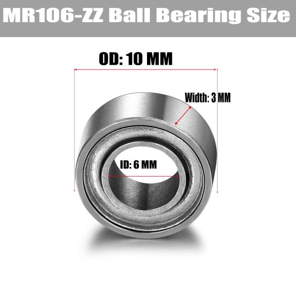 MR106-ZZ Bearing 6 x 10 x 3mm Both Sides Metal Shielded Ball Bearing Pre-Lubricated with Grease MR106-ZZ Radial Ball Bearing (10 Pack) - Image 2