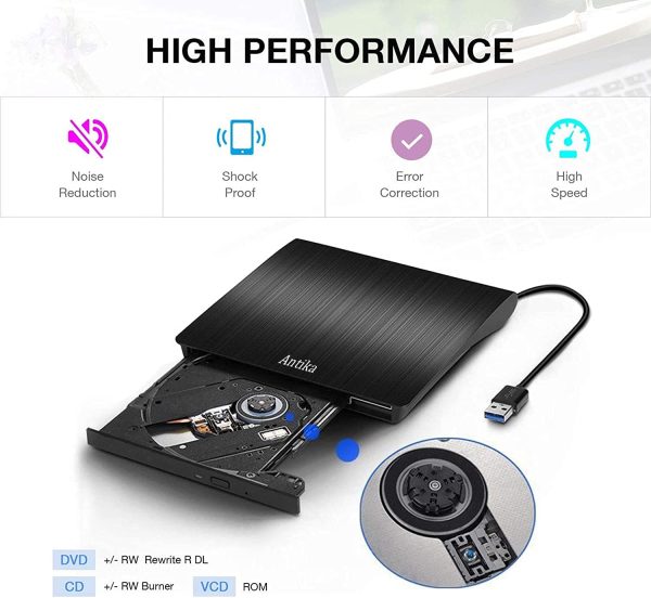 External CD Drive USB 3.0 Portable Slim External DVD Drive CD DVD +/-RW ROM Burner Writer/Player for MacBook Pro Laptop/Desktops Win 7/8.1/10 - Image 3