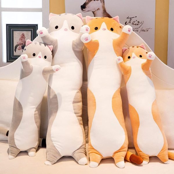 Cartoon Cat Plush Pillow, Cute Cartoon Cat Shaped Doll Toy Plush Toy Sleeping Long Throw Pillow Decorative (19.68in/500mm, Brown) - Image 4