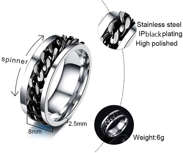 yfstyle 4PCS Plain Band Rings for Men Stainless Steel Rings for Men Wedding Ring Cool Spinner Rings for Men Black Stainless Steel Ring Set Anxiety Ring Fidget Size 6-12 - Image 6