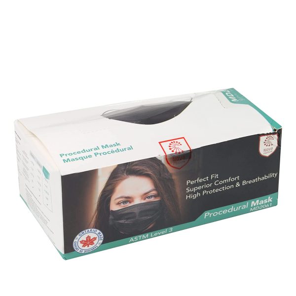 First Aid Central Black Face Masks, ASTM Level 3, 3-Ply Earloop - Box of 50 - Image 4