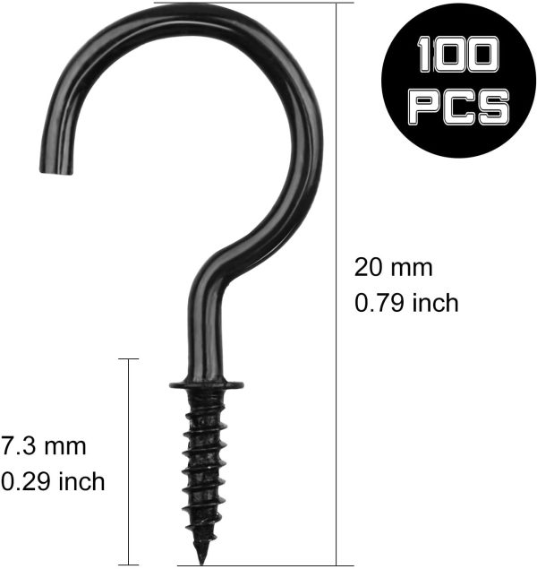 1/2 Inch Metal Ceiling Hooks Nickel Plated Hook Holder Screw in Hook for Hanging Mugs Plants,100 PCS (Black) - Image 4