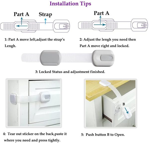 Child Proof Baby Safety Locks for Cabinet Locks Extra 3M Adhesive No Screws for Drawers Cupboard Doors (6Pack Child Safety Cabinet Locks) - Image 3