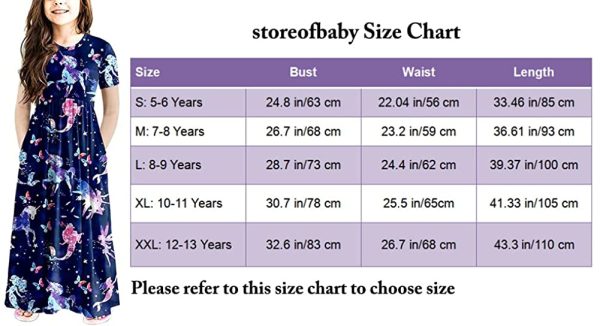 storeofbaby Girls Casual Maxi Floral Dress Short Sleeve Holiday Pockets Dresses for 5-13 Years - Image 2