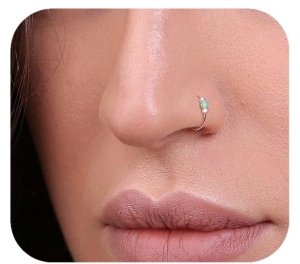 Tiny Green Opal Nose Ring Hoop - 24G nose piercing hoop- 925 sterling silver Nose Piercing ring - Image 2