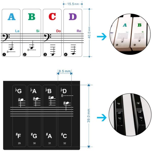 Piano Keyboard Notes Stickers, Removable Music Piano Key Stickers for White and Black Keys(49/61/54/88 Key Keyboards), Keyboard Accessories for Kids Beginners Piano Practice Learning - Image 4