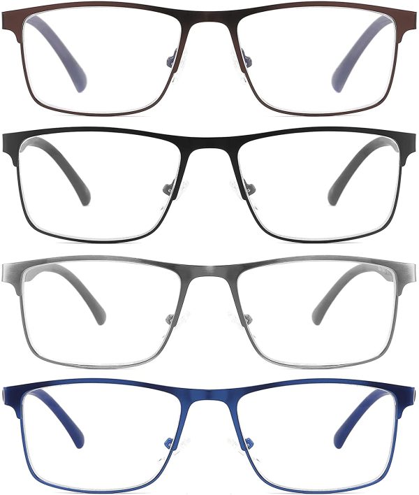 4-pack Blue Light Blocking Reading Glasses For Men Stylish Metal Frame Readers - Image 4