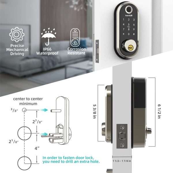 Smart Lock,  Fingerprint Deadbolt Lock with Touchscreen Keypad, Keyless Entry Front Door Lock, Bluetooth Electronic Digital Lock with App Control, Auto Lock, Keys, IC Cards and Code for Homes - Image 6