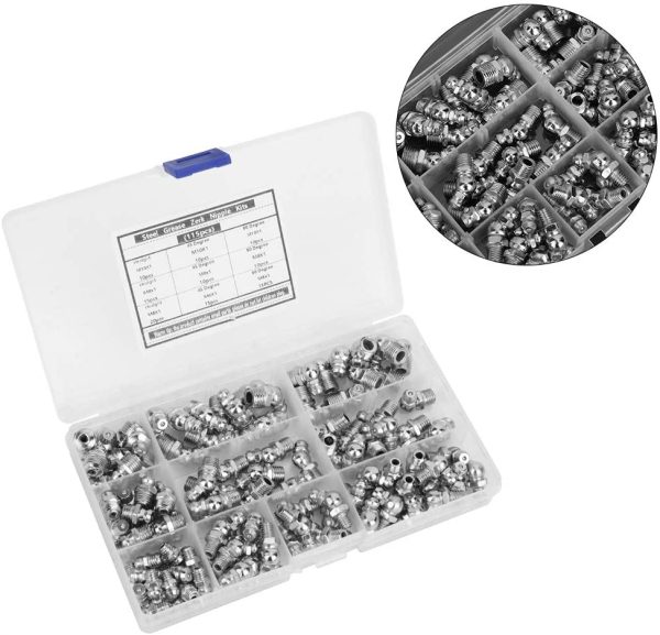 Steel Zerk Grease Nipple Fitting Assortment Kits, 115Pcs Straight and 90 Degree and 45 Degree M6 M8 M10 Grease Zerk Nipple Fitting - Image 6