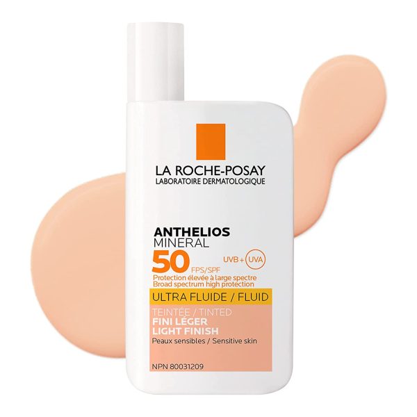 La Roche-Posay Sunscreen Lotion, Anthelios Tinted Mineral Sunscreen Ultra-Fluid Lotion Face Broad Spectrum SPF 50 Titanium Dioxide, Fragrance Free, 50ml