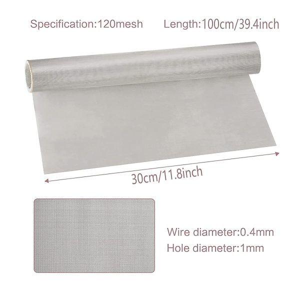 304 Stainless Steel Woven Wire, 11.8 * 39.4 Inch 120 Mesh Metal Mesh Screen, Rodent Control Insect Mesh, Pest Proofing Mesh for DIY Filter Mesh Home Kitchen (Silver) - Image 7