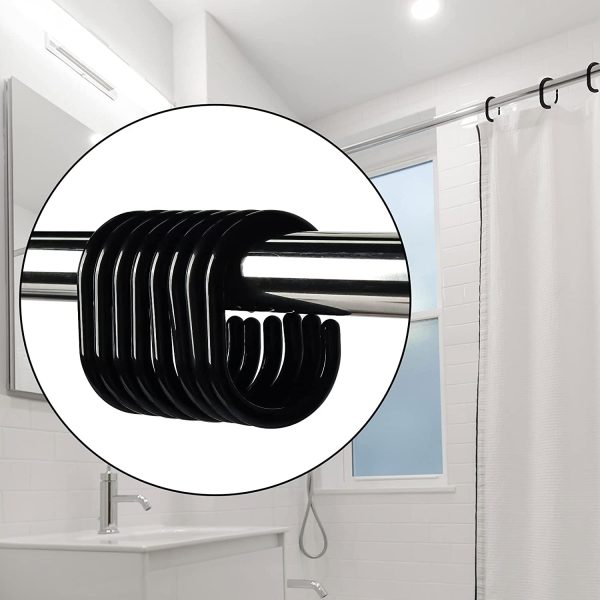 Shower Curtain Hooks, 24 Pcs Shower Curtain Rings, Plastic Curtain C Rings Roller Rust-Resistant & Anti-Drop Shower Hooks for Curtain Bathroom Shower Curtains (Black) - Image 8