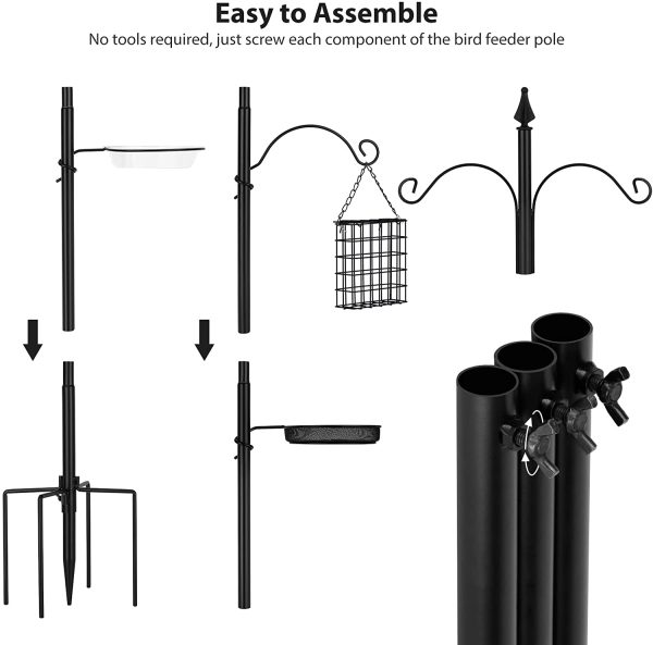 Zelaby Bird Feeder Pole 75 Inches Bird Feeding Station Including Multiple Hooks Bird Bath Mesh Tray and Suet Basket with 5-Prong Base for Outside Garden Yard