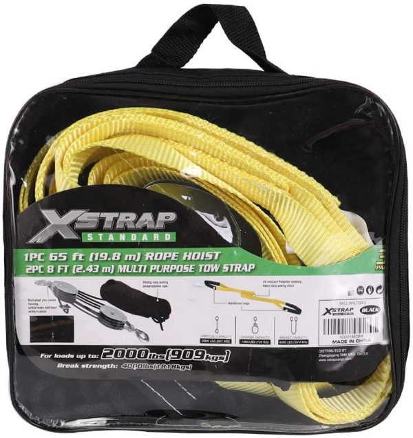 XSTRAP Heavy-Duty 4,000 LB Breaking Strength 65 FT Rope Hoist with 2PK 8 FT Lift Sling (Black) - Image 8