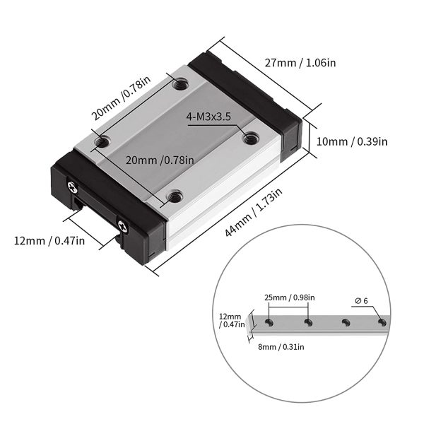 OUYANG MGN12H 300mm Linear Rail Guide for 3D Printers, CNC Machine (H-Type,Black)