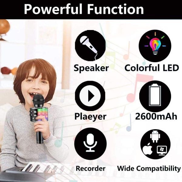 2600mAh Karaoke Bluetooth Wireless Microphone, Rechargeable Battery, Colorful LED Lights, Portable Handheld Mic Speaker Machine for Kids Girls Boys Adults All Age - Image 8