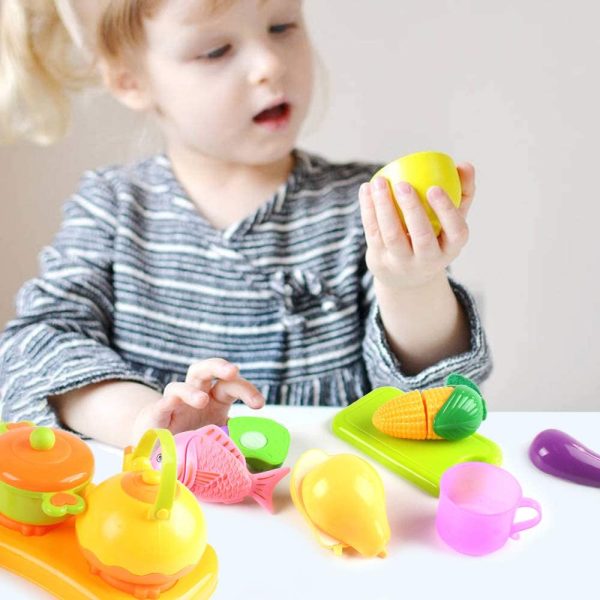 AMOSTING Kids Play Kitchen Set,Pretend Play Food Set,Cutting Fruits and Vegetables Educational Toys Cooking Set - Image 6