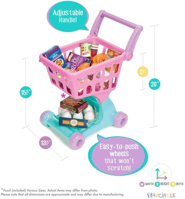 Play Circle by Battat ?C Shopping Day Grocery Cart ?C 30-Piece Toy Shopping Cart and Pretend Food Playset ?C Grocery, Kitchen and Food Toys for Toddlers Age 3 Years and Up, - Image 2