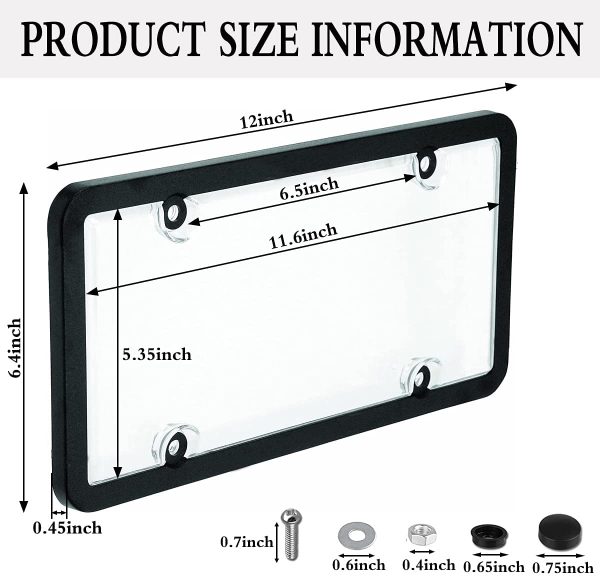 License Plate Covers, 2 Pack Clear License Plate Frames with Screw Caps, Licence Plate Protector (Clear)