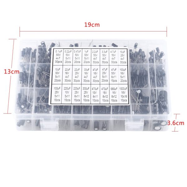 540pcs 24 Values Commonly Used Aluminum Electrolytic Capacitors Assortment Kit 10V-50V 0.1uF to 1000uF with Storage Box