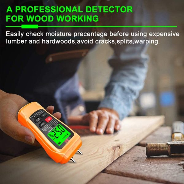 Wood Moisture Meter  MT-18 Two Pins Digital Wall Moisture Detector Paper Humidity Tester for Wood Building Material Firewood Walls Paper Floor (Orange)