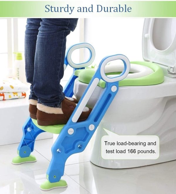 Potty Training Toilet Seat with Step Stool Ladder for Kids Children Baby Toddler Toilet Training Seat Chair with Soft Cushion Sturdy and Non-Slip Wide Steps for Girls and Boys (Blue Green) - Image 3