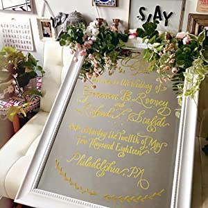 kassa gold chalk markers lettering artwork on a mirror for diy wedding decor