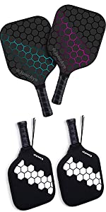 Fiberglass Pickle Ball Raquette Set of 2 with paddle cover