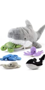 15-Inch Plush Shark Stuffed Animal with 5 Piece Soft Stuffed Sea Animals