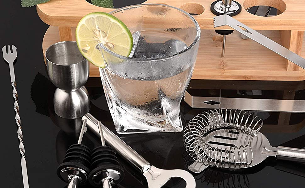 Cocktail Shaker Bar Set by Cresimo - Brushed Stainless Steel 12 Piece Professional Bar Tool Kit