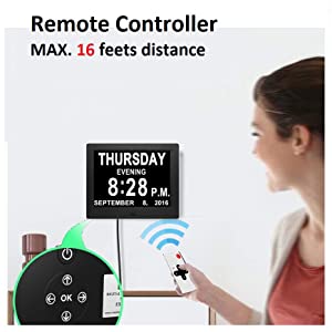 clock has remote control for easier adjust, especially when clock is out of your reach