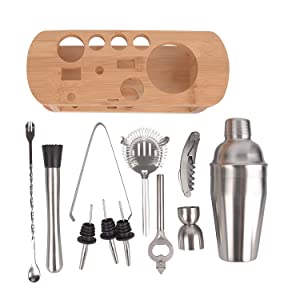 Cocktail Shaker Bar Set by Cresimo - Brushed Stainless Steel 12 Piece Professional Bar Tool Kit