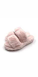 women fur furry fuzzy flush two band slipper