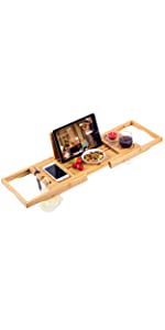 Utoplike Bamboo Bathtub Caddy Tray, Expandable Bath Shelf Across Tub