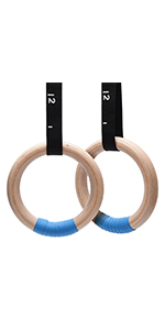 Wood Gymnastics Rings with Adjustable Cam Buckle & Long Straps