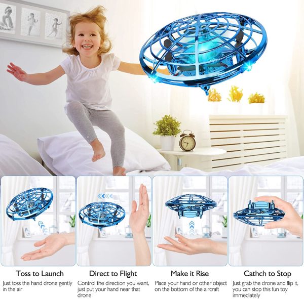 Mini Drones for Kids, Chefic Upgraded Hand Operated Drone Flying Ball Toys, 2 Speed Mode Auto-Avoid Obstacles Kids Drone, UFO Drone with 2 Modular Battery 360??Rotating Helicopter Kids Toys for Boys and Girls Outdoor Indoor Game (Blue) - Image 7