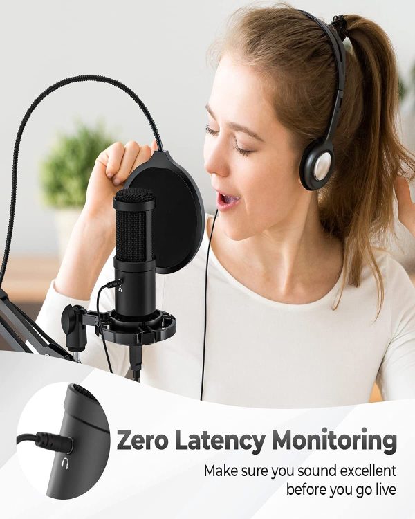 USB Microphone Kit,  192kHz/24Bit Professional Podcast Condenser Mic with Zero Latency Monitoring and Noise Reduction for Computer, Gaming, Recording, Broadcasting, Streaming, YouTube, Twitch, ASMR-CM2001 - Image 4