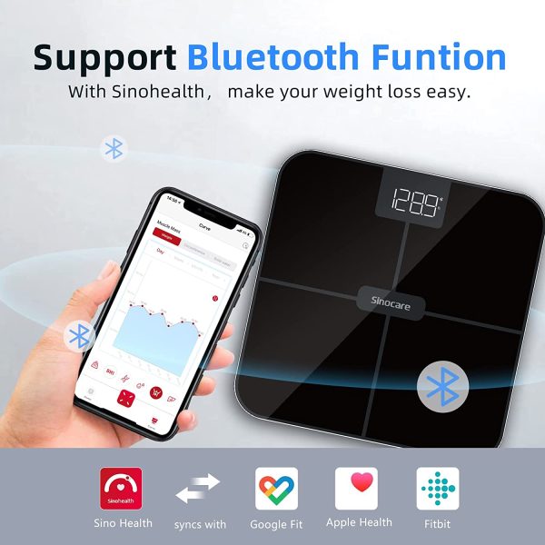 sinocare Digital Bathroom Scale Body Weight Scale,High Precision Sensors Bluetooth Health Analyzer with Smart App (Black) - Image 2