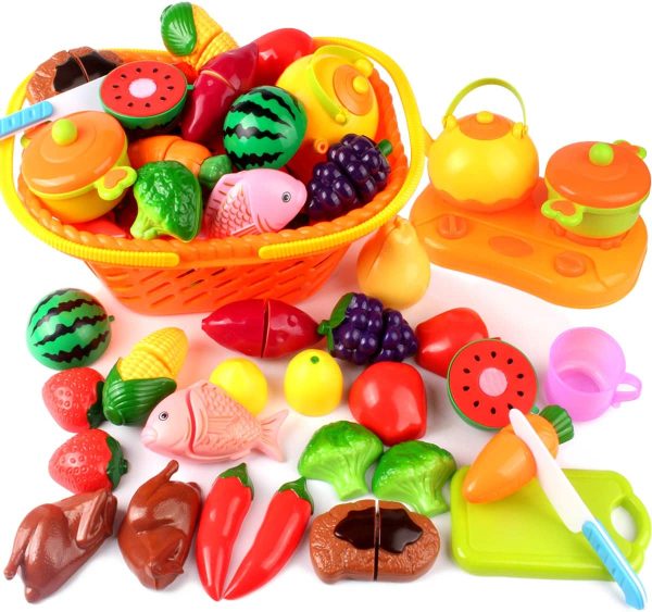 AMOSTING Kids Play Kitchen Set,Pretend Play Food Set,Cutting Fruits and Vegetables Educational Toys Cooking Set - Image 5