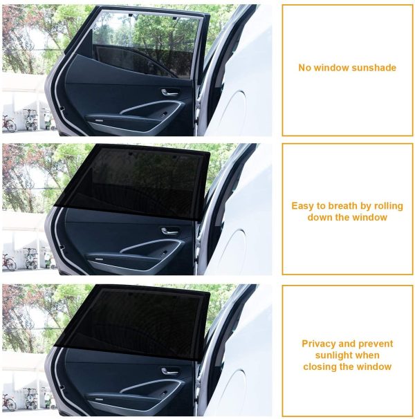 Car Window Shades, Rear Sidewindow Sunshade Blocks Sun, Glare and UV Rays for Baby?C Universal Fit up to 34.6" H x 51.2" L (2 Pack, Black) - Image 6