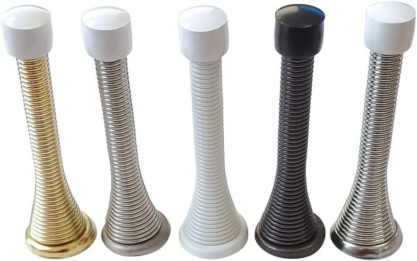 12 Pack Spring Door Stopper 3-1/8" Flexible Heavy Duty Screw-in Stainless Steel with Rubber Bumper (Brass) - Image 2