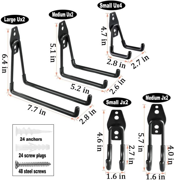 12 Pack Garage Hooks Heavy Duty ,Iron Garage Storage Hooks with Anti-Slip Coating Garage,Tool Hangers for Garage Wall Utility Wall Mount Garage Hooks for Garden Tools, Ladders, Bulk Items, Bikes, Black