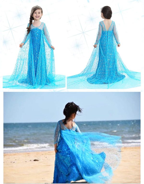 Luxury Princess Dress for Elsa Costumes with Shining Long Cap Girls Birthday Party - Image 5