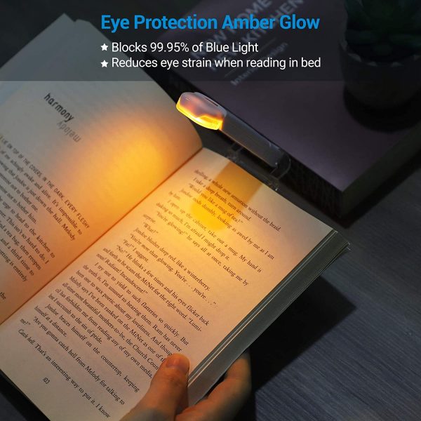 Book Light Rechargeable, Amber Reading Lights for Books in Bed, Blue Light Blocking, 4 Brightness Adjustable for Eye Care, Clip on LED Book Light for Kids, Bookworms, Warm White - Image 7