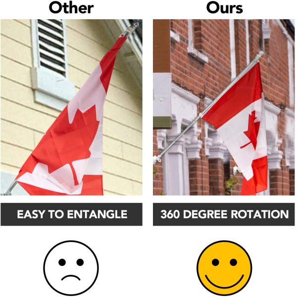 Yeesun Flag Pole,6FT Canada Flagpole with Mounting Bracket for 3?? x 5?? Canada Flag for House Porch & Outdoor Use,360?? Tangle Resistant Technology and Wall Mount Flag Pole Kit (Without Flag,Black) - Image 6