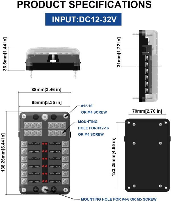 Upgraded 12 Way Blade Fuse Box Fuse Holder Standard Circuit Fuse Holder Box Block with LED Indicator, Fuses & Protection Cover for Car Boat Marine Truck Vehicle SUV Yacht RV - Image 8