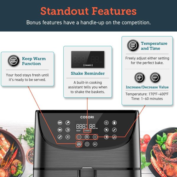 Air Fryer, 3.7QT Oil Free L Electric Hot Air Fryers Oven, Programmable 11-in-1 Cooker with Preheat & Shake Reminder, Equipped Digital Touchscreen and Nonstick Basket, 100 Recipes, 1500W - Image 3