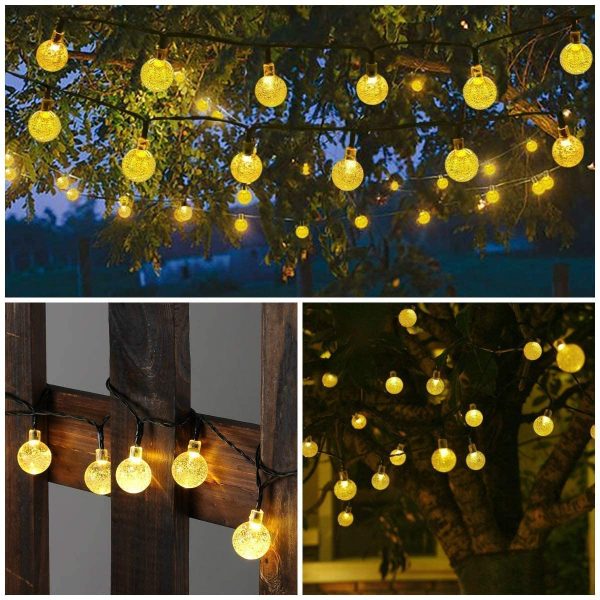 Joomer Outdoor Solar String Lights 39Ft 60 LED Upgraded Solar String Lights,8 Modes Waterproof Crystal Ball Lights Solar Fairy Patio Lights for Garden, Lawn, Porch, Gazebo, Bistro(Warm White)