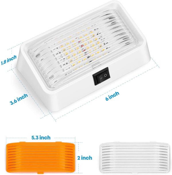 LED RV Exterior Porch Utility Light with Switch 12v RV Outside Light Replacment Light for RVs, Trailers, Campers, 5th Wheels, 320 Lumen, White Base, Included Clear and Amber Lenses Removable - Image 6