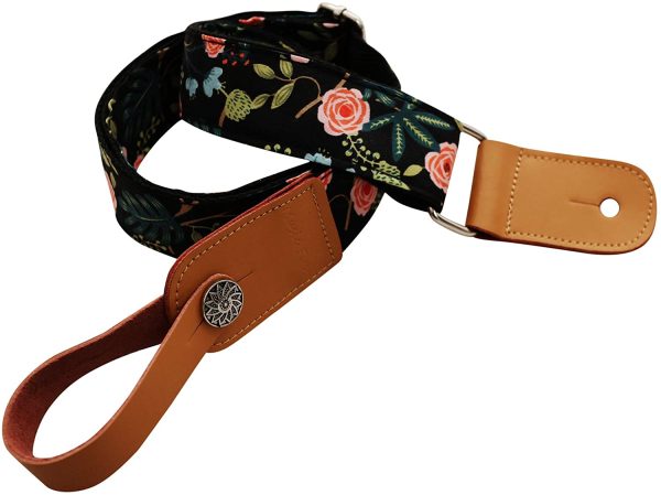 MUSIC FIRST Original Design “Dark Night Garden??Soft Muslin & Genuine Leather Ukulele Strap Ukulele Shoulder Strap With a MUSIC FIRST Genuine Leather Strap Locker - Image 5